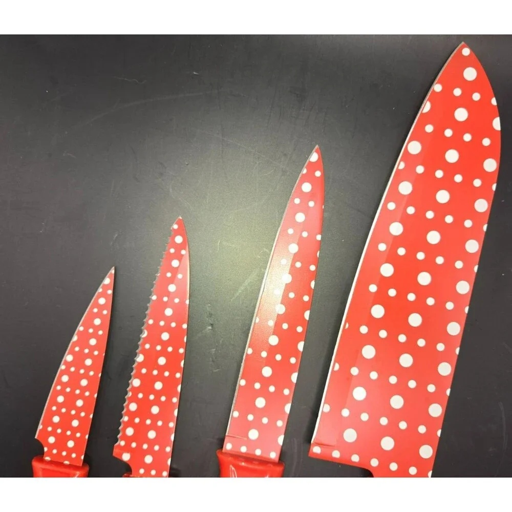 4-Piece Polka Dot Kitchen Knife Set (Red & White)